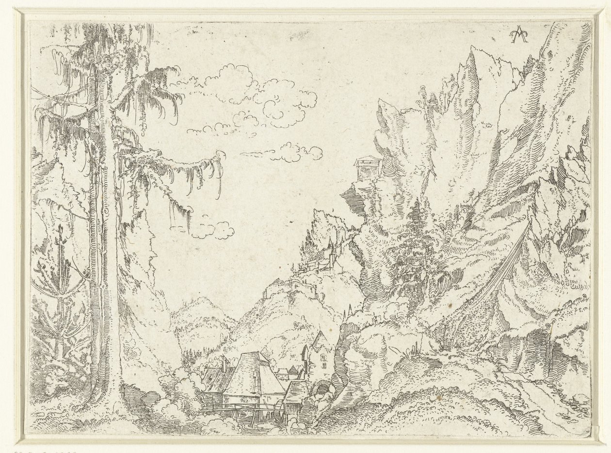 Landschaft mit einem Dorf in felsiger Tal von Erhard Altdorfer