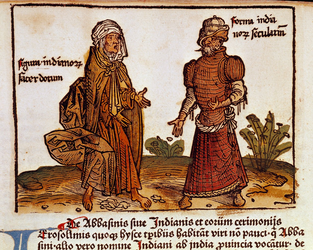 Beschreibung albanischer Kostüme: Ein Priester und ein Laie (Seite aus dem Reisebuch „Peregrinatio in terram sanctam“ nach der Pilgerreise ins Heilige Land von Bernard von Breydenbach) von Erhard Reuwich