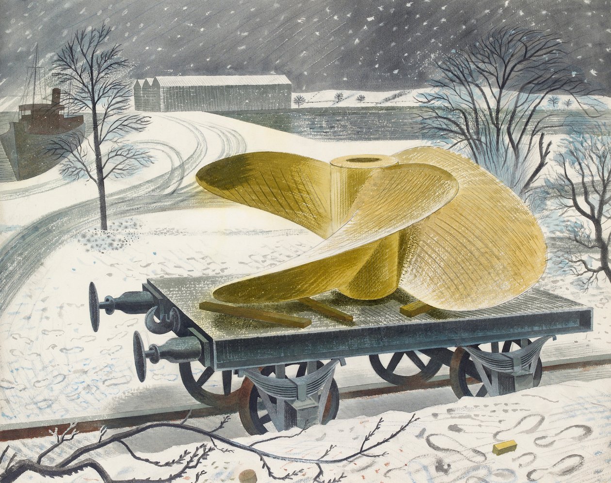 Schiffsschraube auf einem Eisenbahnwagen, frühes 20. Jahrhundert von Eric Ravilious