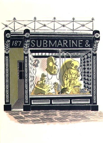 Die Marine-Lieferanten, gedruckt von der Curwen Press, aus High Street, von J.M. Richards, veröffentlicht von Country Life, 1938 (Satz von 24) von Eric Ravilious