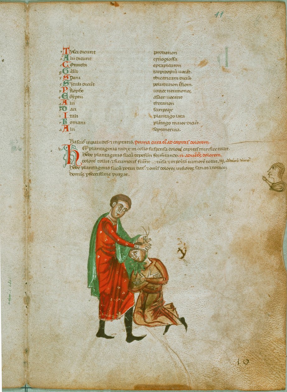 Ein Mann wird mit Wegerichwurzel behandelt von Erich Lessing