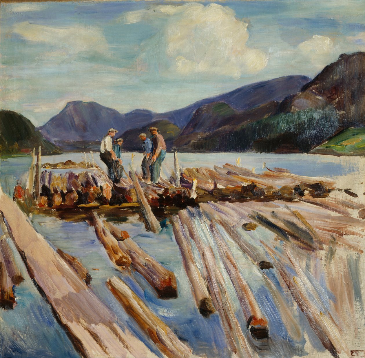 Holzstämme treiben in Kviteseid von Erik Theodor Werenskiold