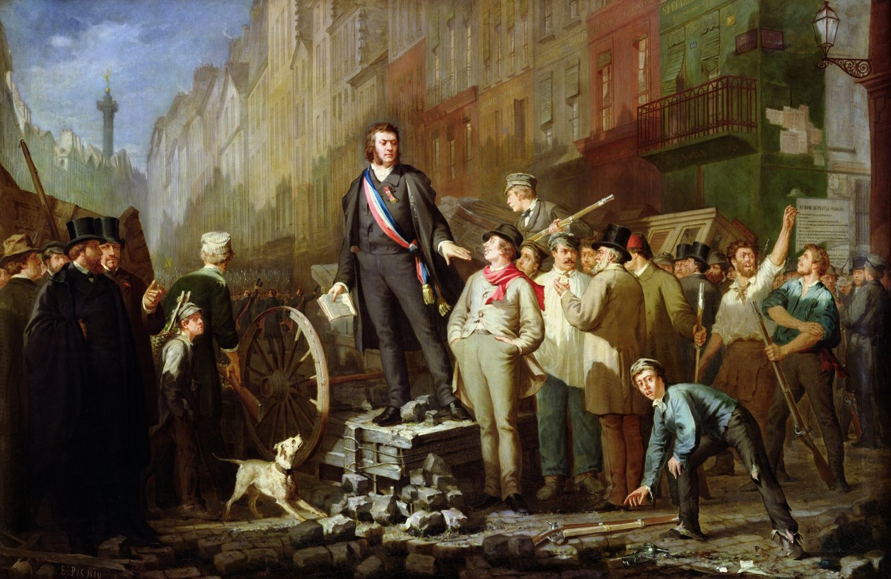 Alphonse Baudin auf der Barrikade von Faubourg Saint-Antoine, 3. Dezember 1851 von Ernest Louis Pichio