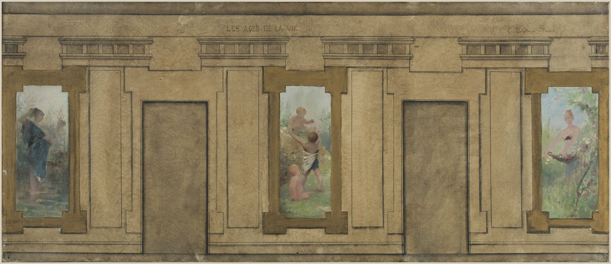 Skizze für das Rathaus von Courbevoie: Die Lebensalter. Jugend. Kindheit. Jugend, 1884 von Ernest Delahaye