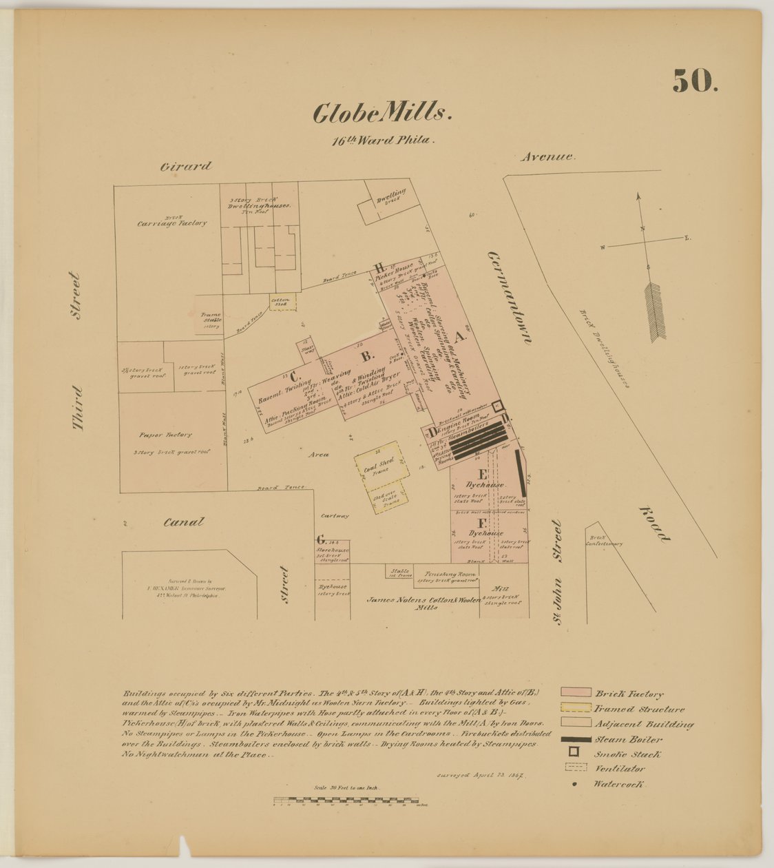 Girard Ave, Germantown Rd, 3rd St und Canal Street, Hexamer General Surveys, 1867 von Ernest Hexamer