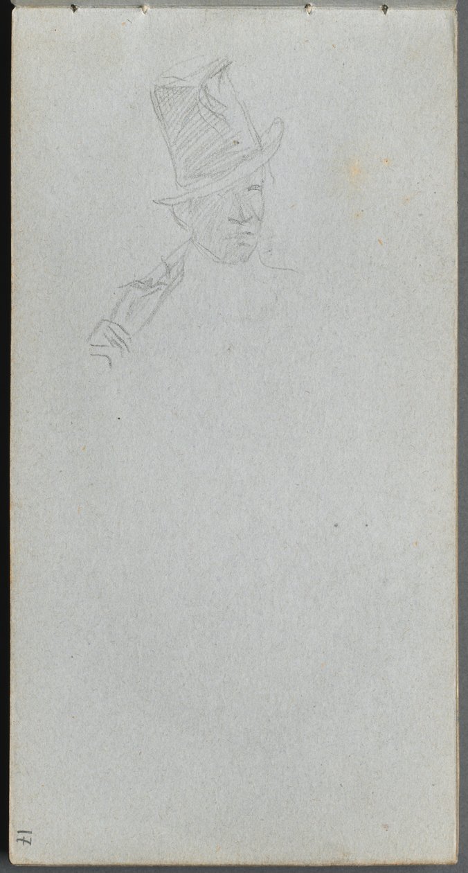 Skizzenbuch, Seite 17: Büste eines Mannes mit Zylinder von Jean Louis Ernest Meissonier
