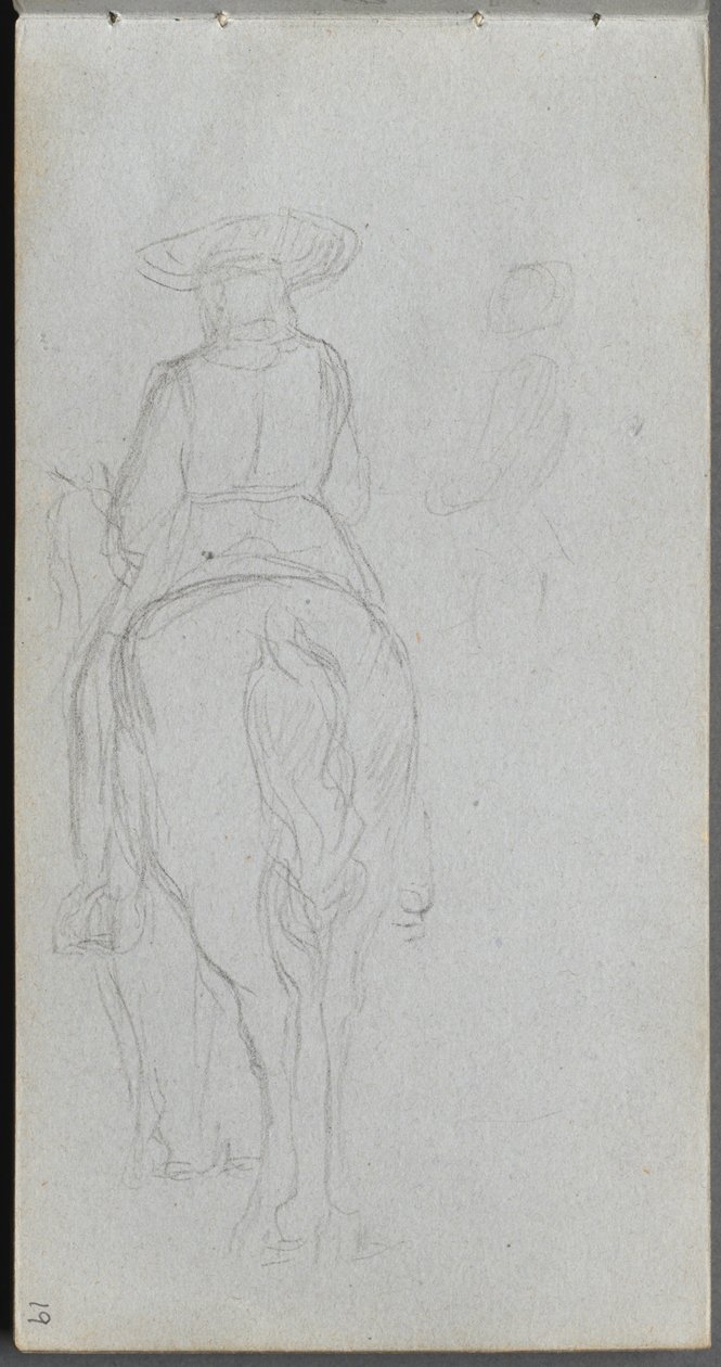 Skizzenbuch, Seite 19: Studie einer Figur zu Pferd von hinten gesehen von Ernest Meissonier