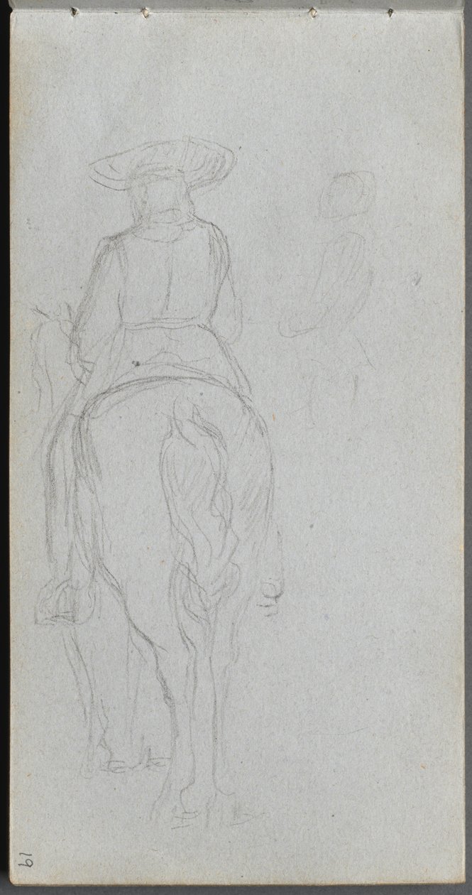 Skizzenbuch, Seite 19: Studie einer Figur auf einem Pferd von hinten gesehen von Jean Louis Ernest Meissonier