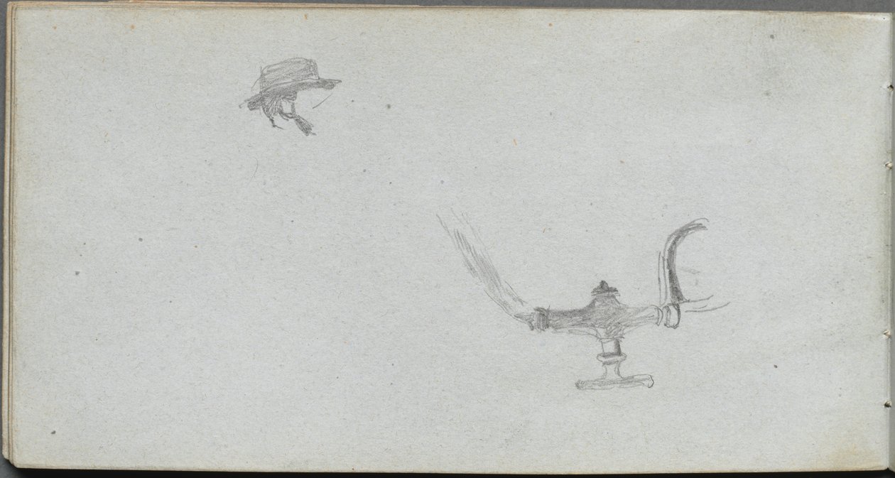 Skizzenbuch, Seite 26: Studie eines Kopfes und einer Lampe von Jean Louis Ernest Meissonier