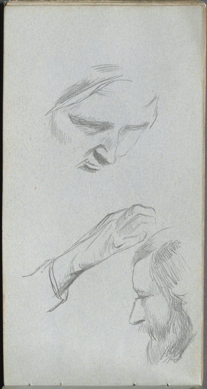 Skizzenbuch, Seite 70: Studie von zwei Gesichtern und einer Hand von Ernest Meissonier