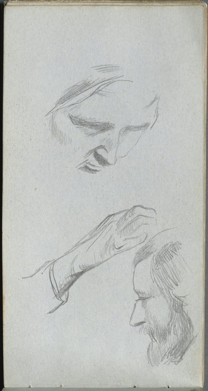 Skizzenbuch, Seite 70: Studie von zwei Gesichtern und einer Hand von Jean Louis Ernest Meissonier