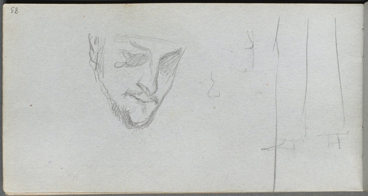 Skizzenbuch, Seite 83: Studie eines Gesichts, Beine von Jean Louis Ernest Meissonier
