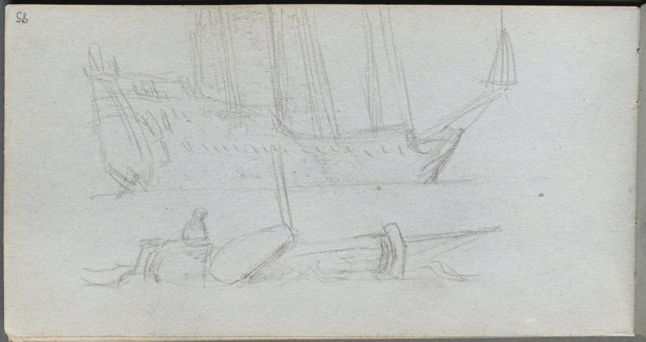 Skizzenbuch, Seite 85: Studie eines Schiffes und einer Boje von Jean Louis Ernest Meissonier