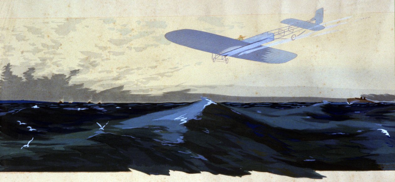 Louis Blériot: Erste Luftüberquerung des Ärmelkanals, ca. 1920 (Illustration) von Ernest Montaut