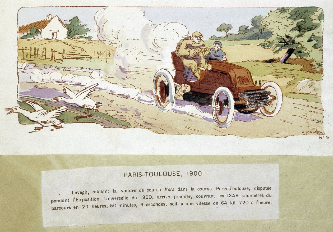 Das Paris - Toulouse Rennen im Jahr 1900, Zeichnung von Ernest Montaut (1878-1909) von Ernest Montaut