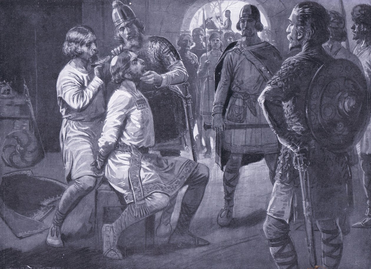 Ceowulf, König von Northumbria, wird gewaltsam geschoren, 731 n. Chr. von Ernest Prater