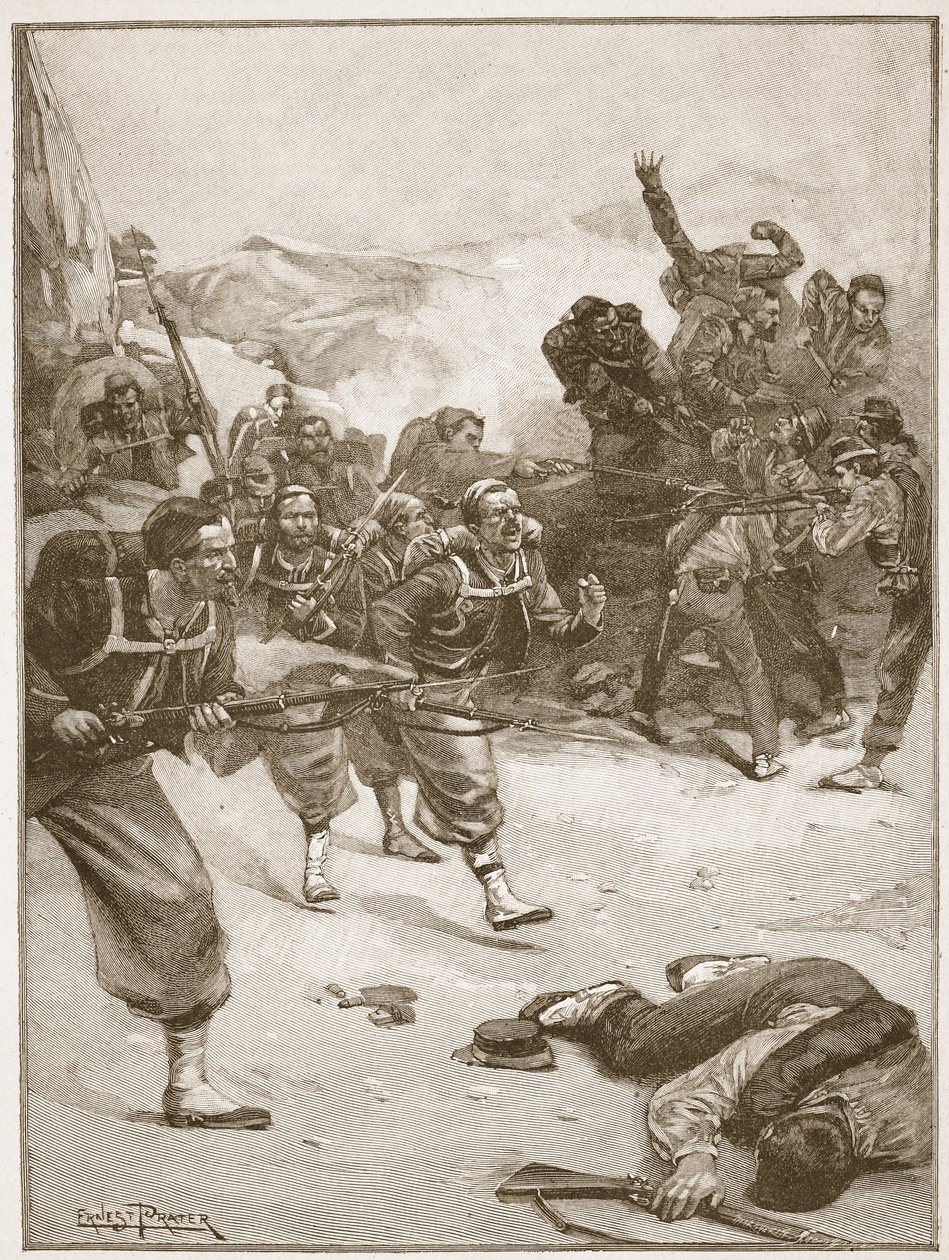 Die Zouaven eroberten eine der Barrikaden durch einen kühnen Bajonettangriff, Illustration aus 