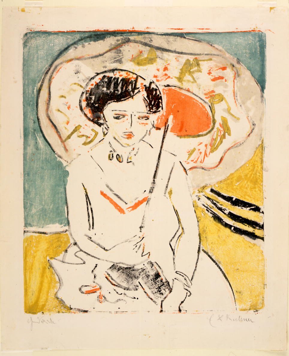 Dodo mit japanischem Schirm von Ernst Ludwig Kirchner