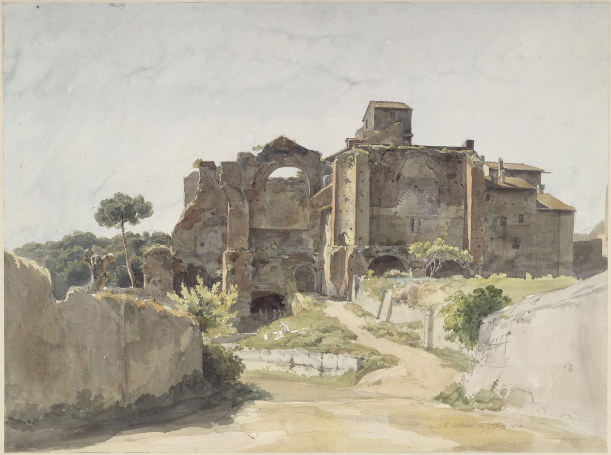 Kirchenruine mit neueren angebauten Wohngebäuden in Albano von Ernst Fries