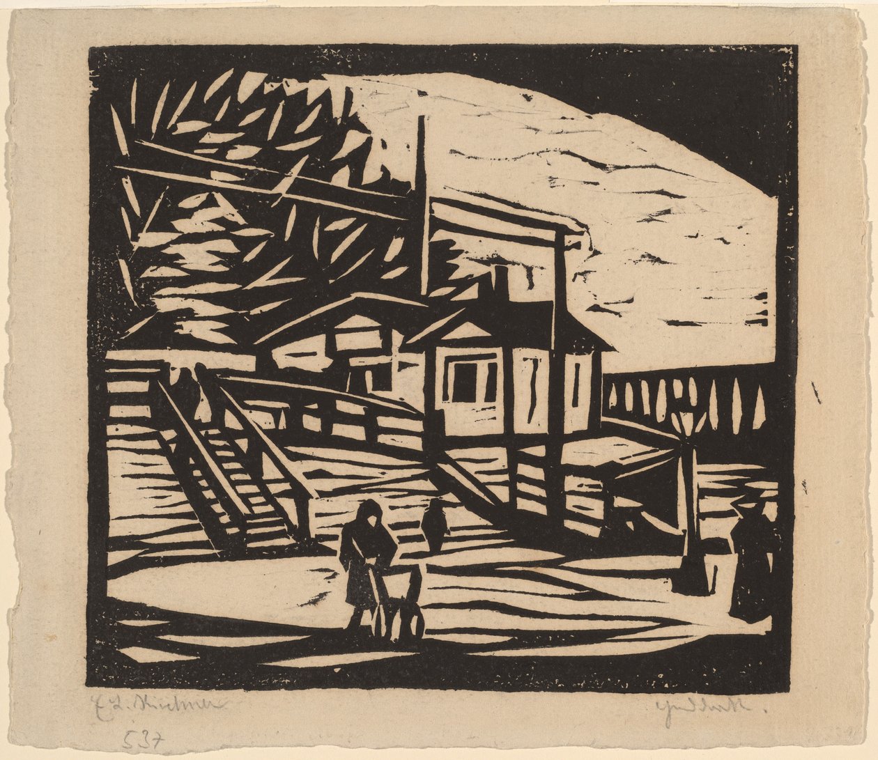 Schuppen am Ufer der Elbe von Ernst Ludwig Kirchner