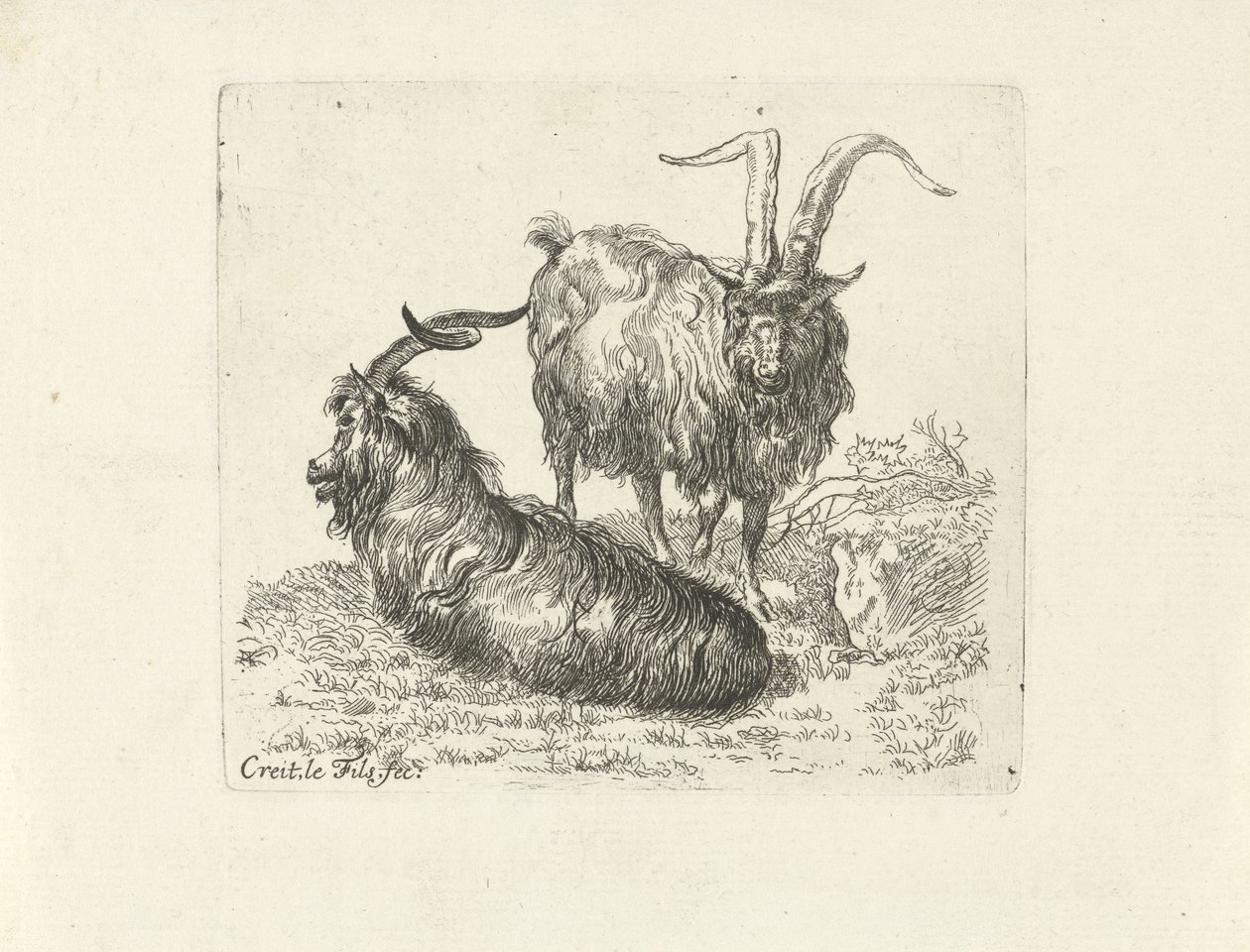 Zwei Widder auf einer Weide von Ernst Ludwig Creite