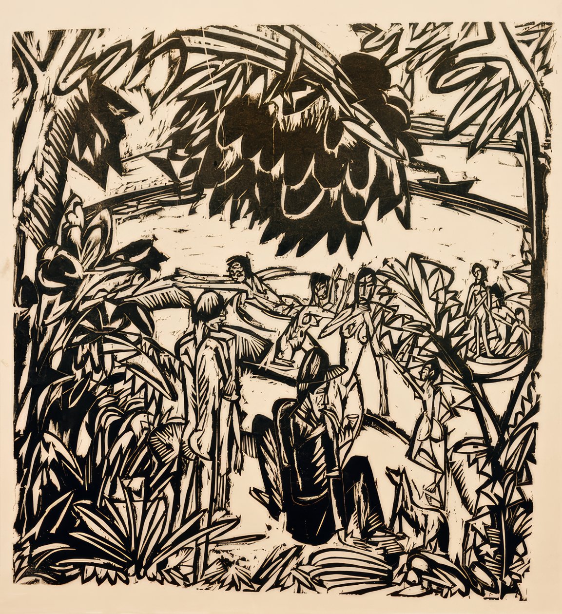 Badeszene unter Baumzweigen von Ernst Ludwig Kirchner