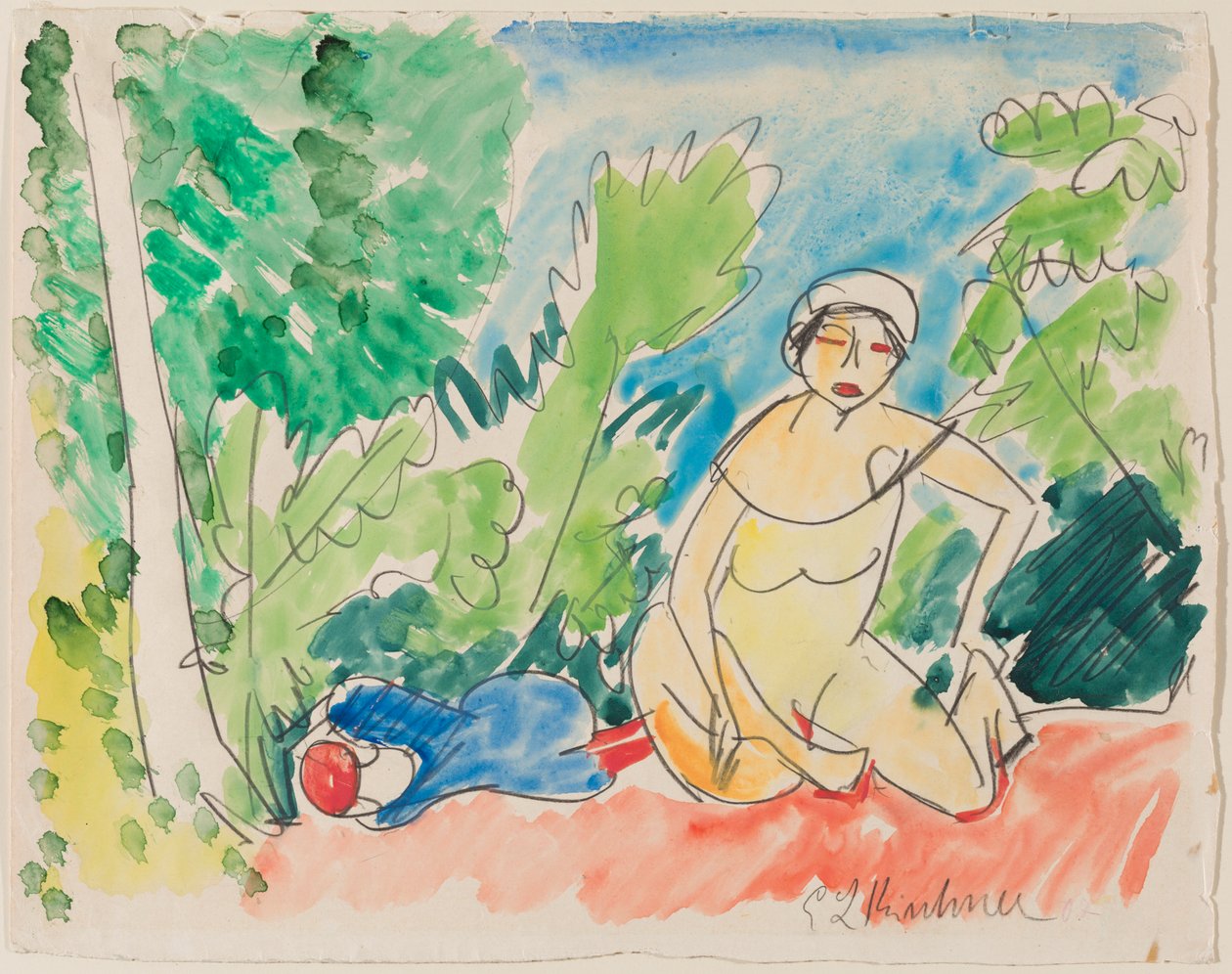 Badende am See, ca. 1907 (Aquarell über Bleistift auf Papier) von Ernst Ludwig Kirchner