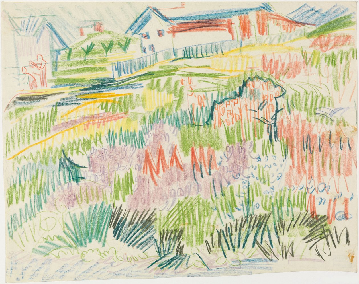 Blumenwiese mit Häusern von Ernst Ludwig Kirchner