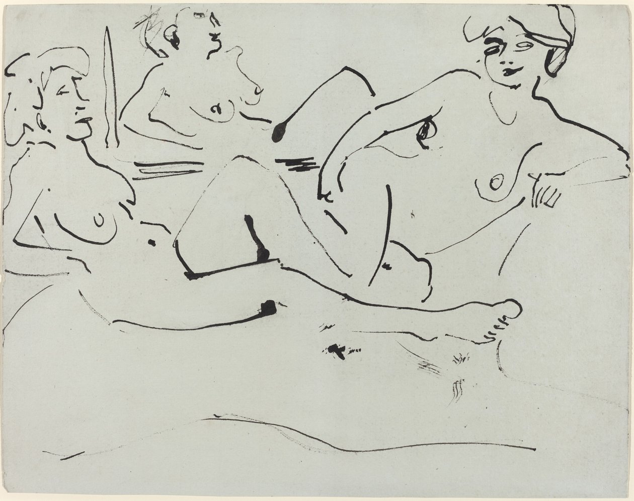 Dodo und eine ältere Frau, die vor einem Spiegel liegt von Ernst Ludwig Kirchner