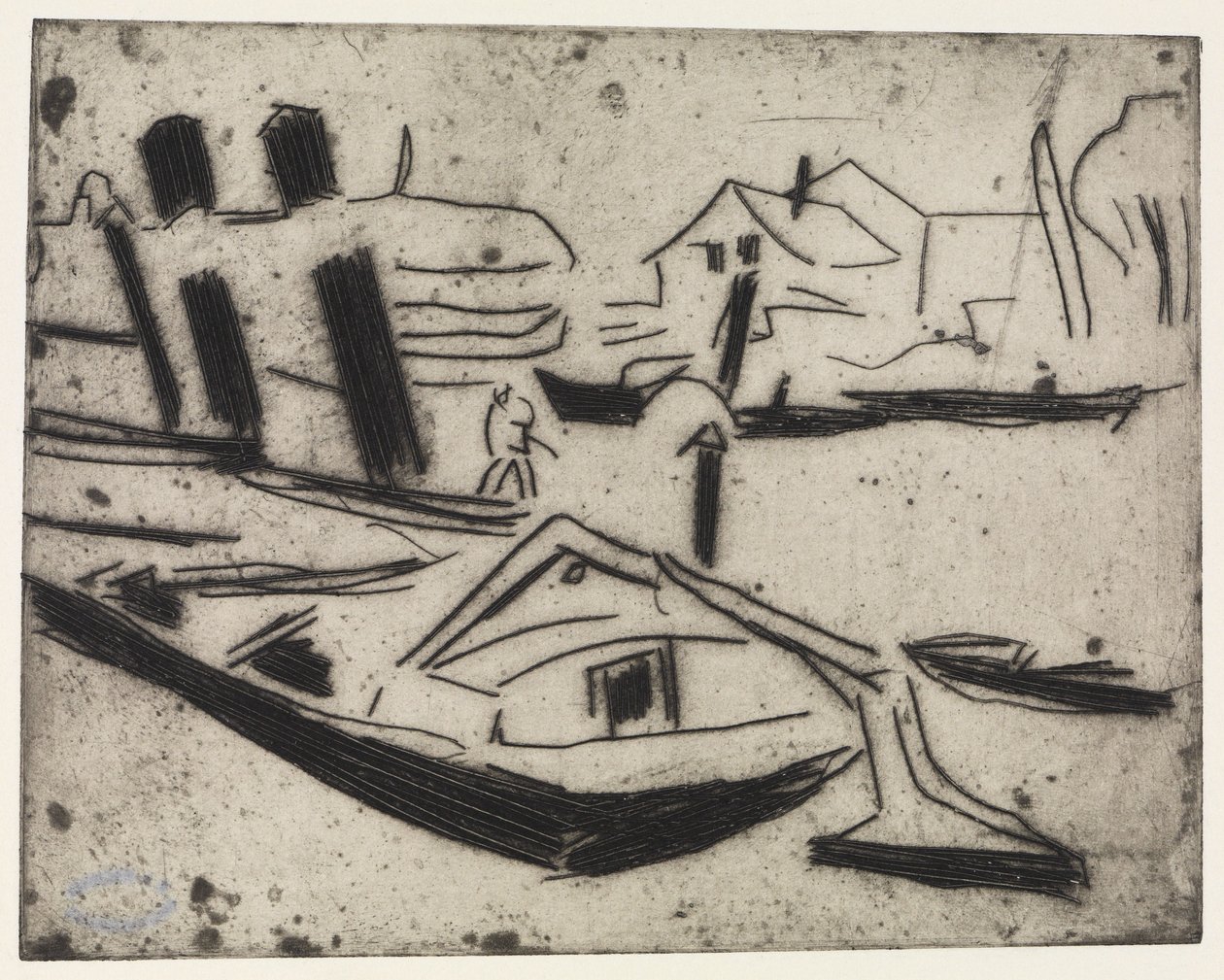 Elbzille mit Kettenschlepper von Ernst Ludwig Kirchner