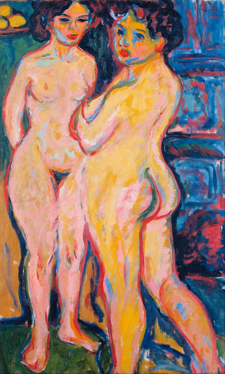 Nackte Frauen stehen am Ofen von Ernst Ludwig Kirchner
