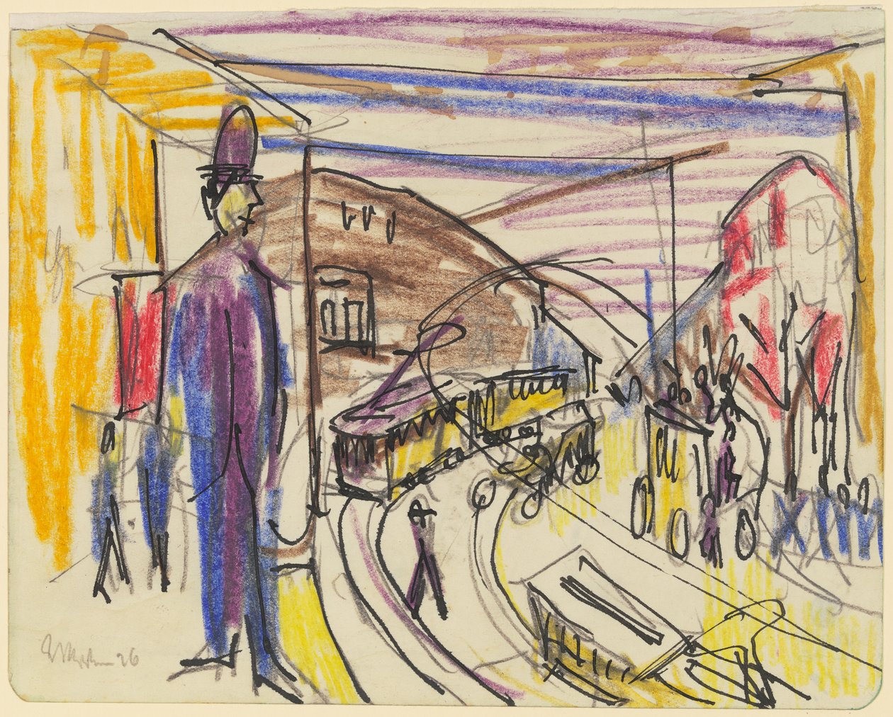 Großstadtstraße mit Straßenbahnen von Ernst Ludwig Kirchner