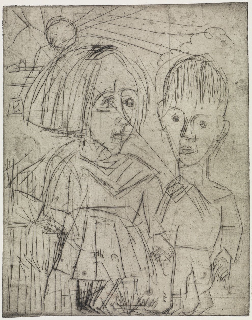 Kinder bei Sonnenuntergang/Menschen auf dem Berge von Ernst Ludwig Kirchner