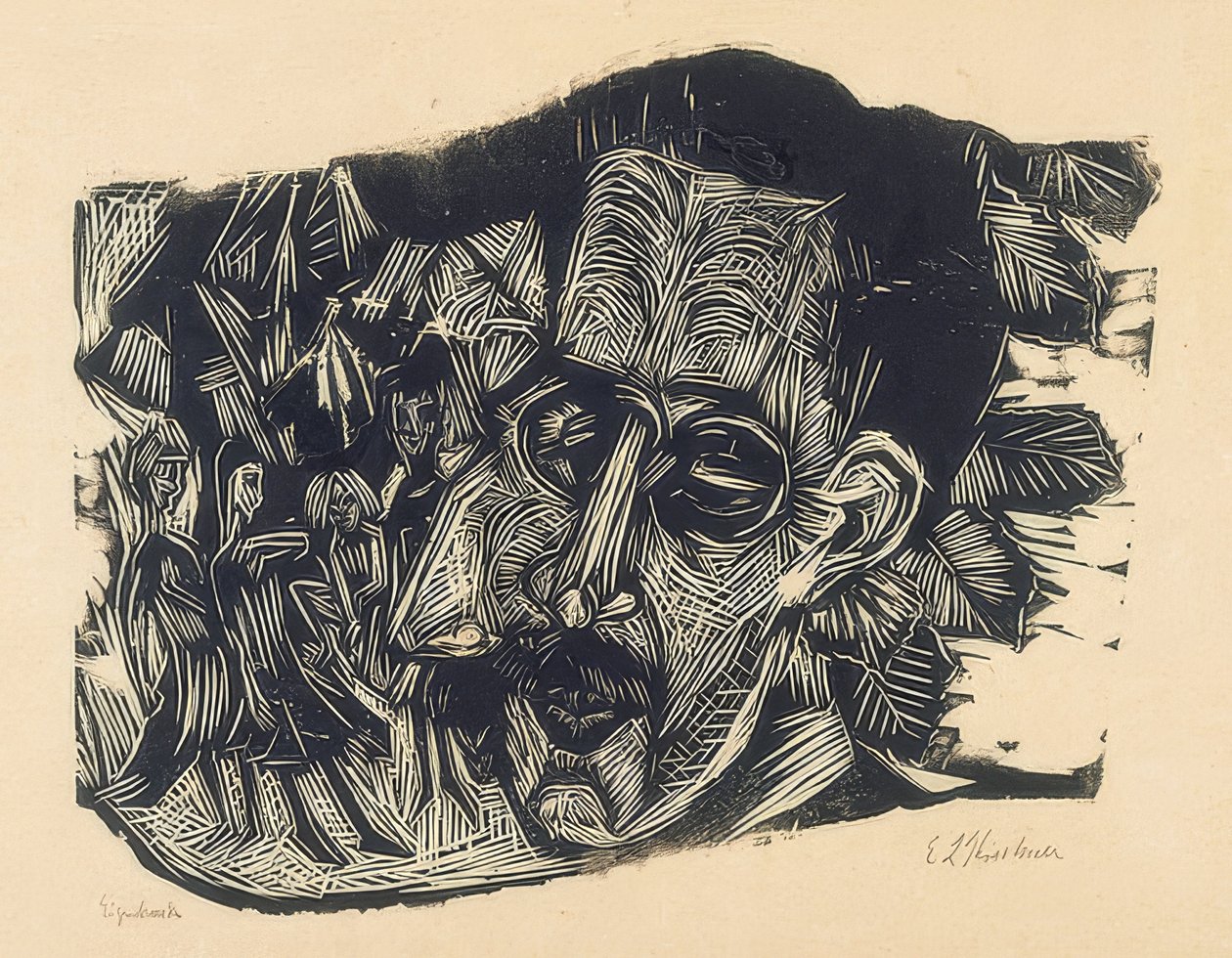 Kopf Dr. Ludwig Binswanger und kleines Mädchen. 1917/18 von Ernst Ludwig Kirchner