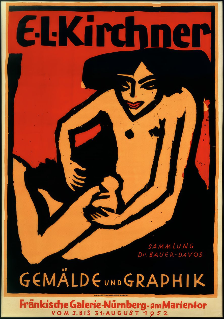 Plakat für die Ausstellung E.L.K., Fränkische Galerie, Nürnberg, 1952 von Ernst Ludwig Kirchner