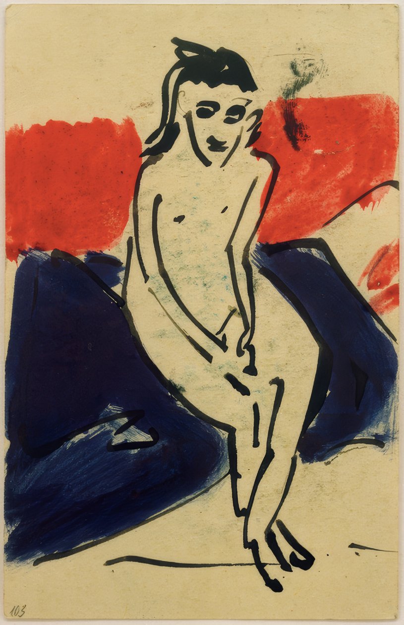 Postkarte an Erich Heckel vom 30.6.1910 (Sitzende nackte Marzella) von Ernst Ludwig Kirchner