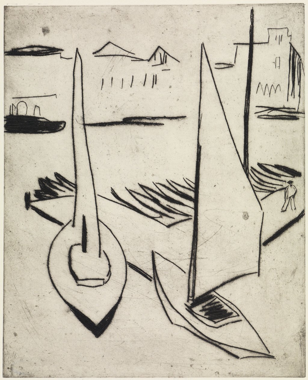 Segelboothafen an der Alster, Hamburg/Straße mit Obelisken, Dresden von Ernst Ludwig Kirchner