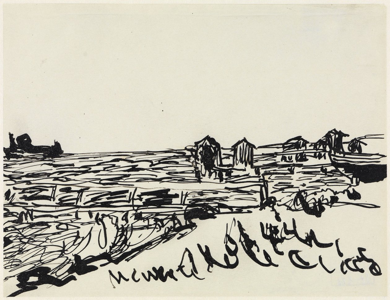 Strand mit Badekarren von Ernst Ludwig Kirchner