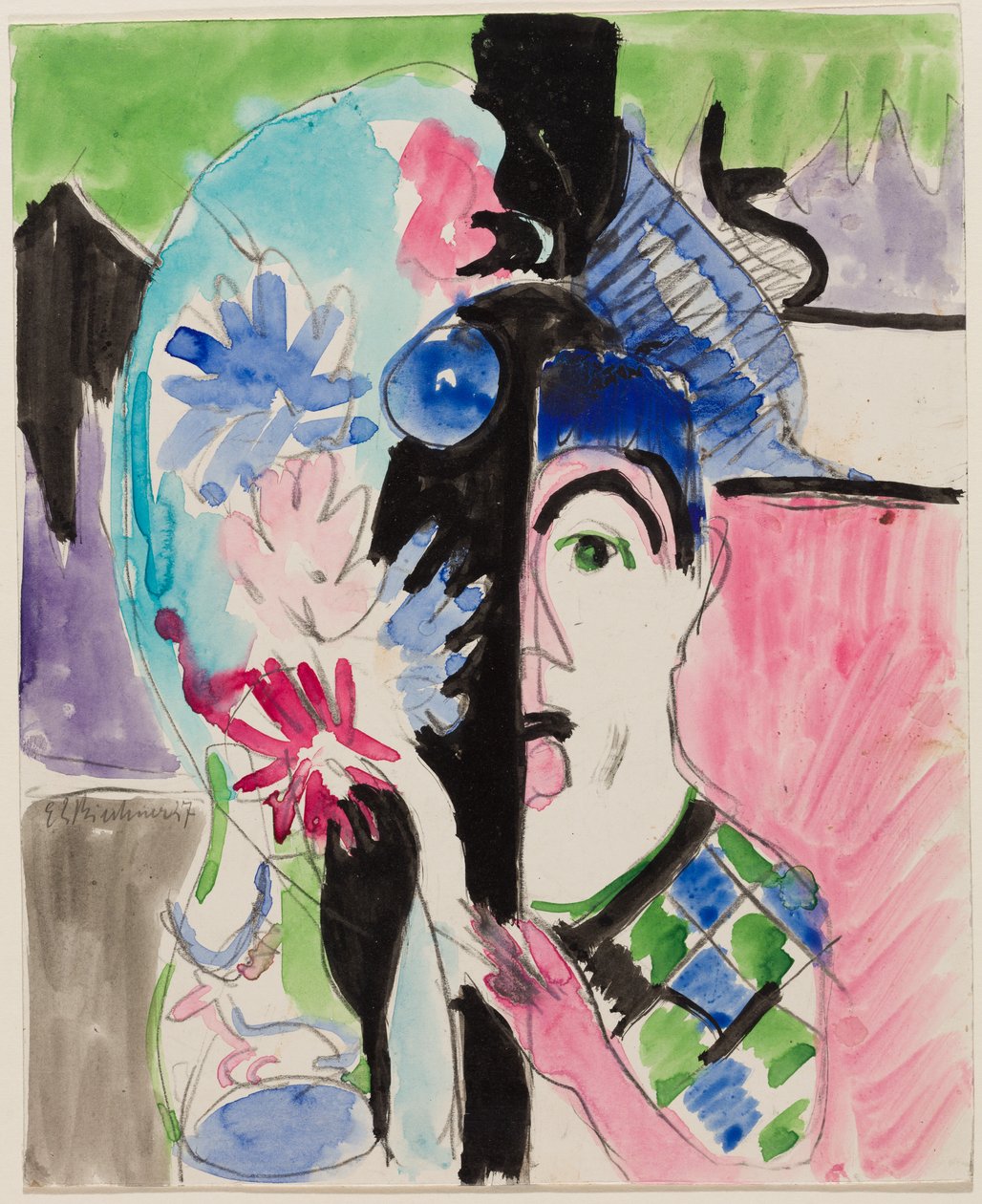 Studie zu „Müllerkopf mit Blumen“ von Ernst Ludwig Kirchner