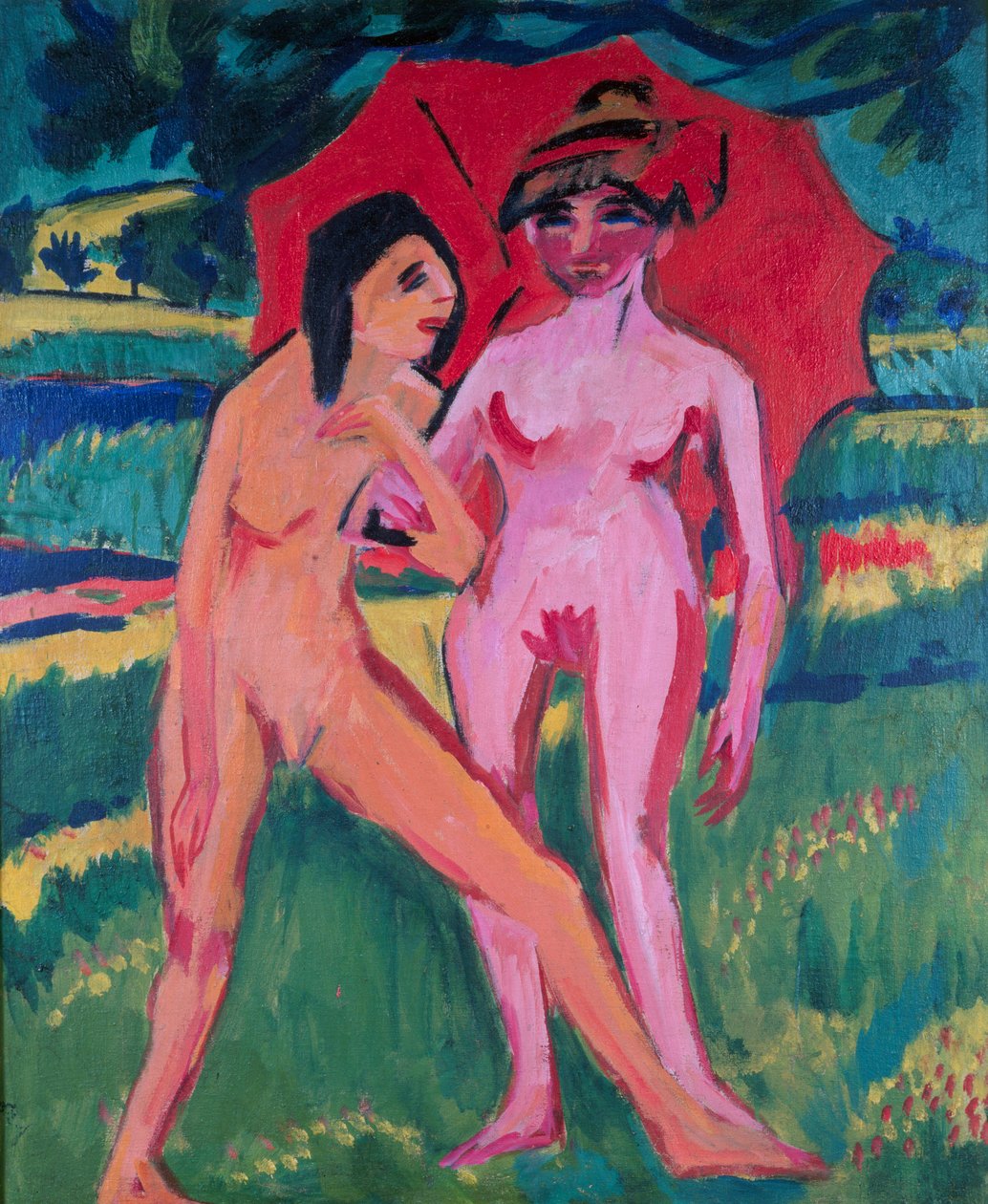 Zwei Mädchen unter einem Regenschirm von Ernst Ludwig Kirchner