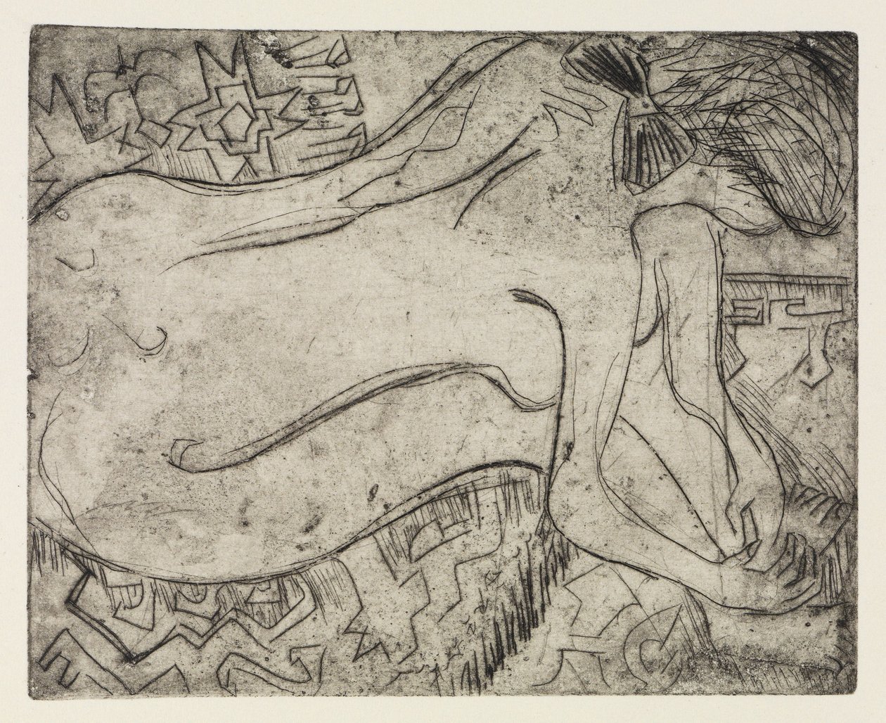 Wannsee bei Potsdam mit Motorboot/Nackte Frau bei der Pediküre von Ernst Ludwig Kirchner