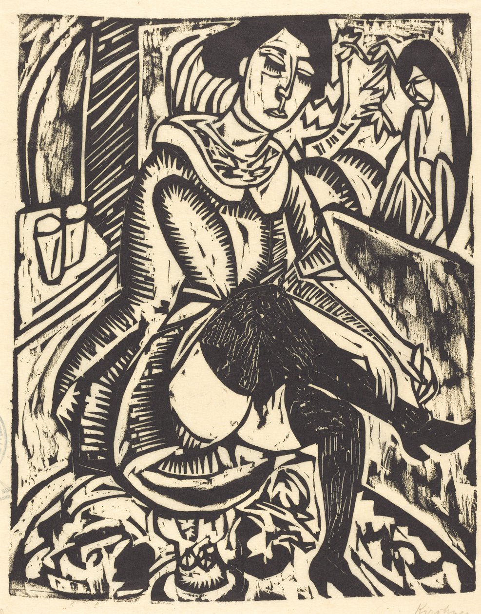 Frau, die ihren Schuh zubindet von Ernst Ludwig Kirchner
