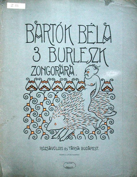 Titelseite einer Partitur für drei Burlesken für Klavier von Bela Bartok (1881-1945) 1912 (Farblithografie) von Ervin Voit
