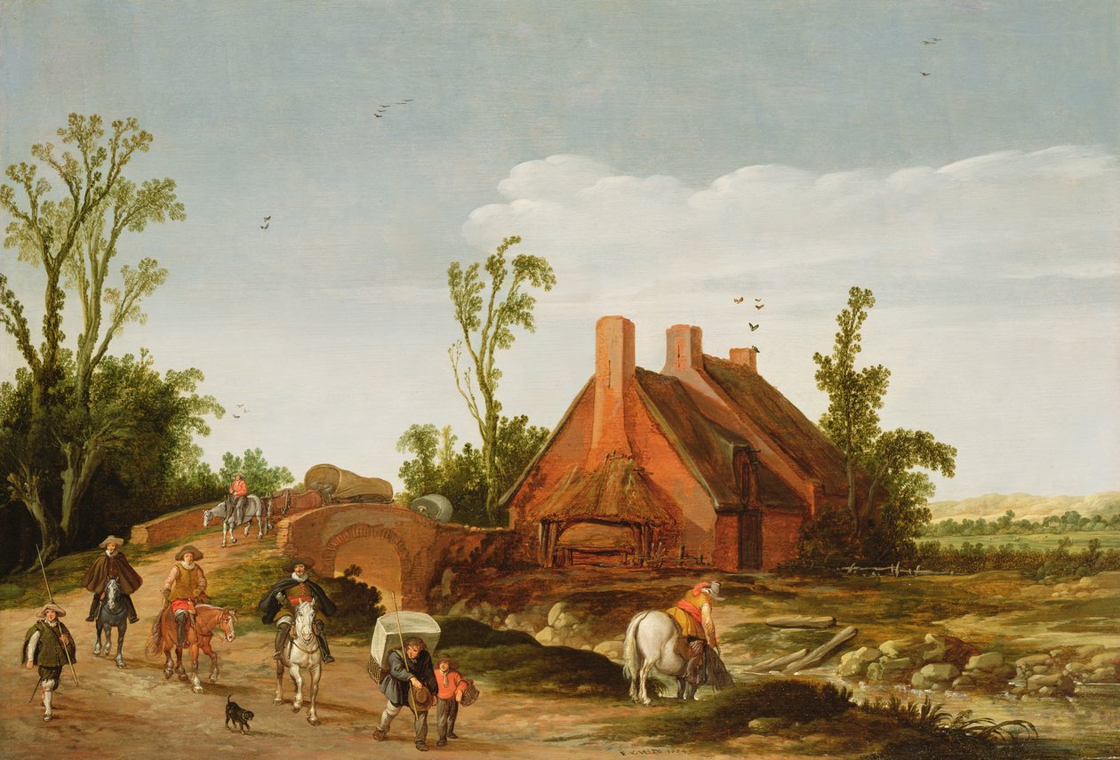 Waldlandschaft mit Reisenden auf einem Weg, 1624 von Esaias van de Velde