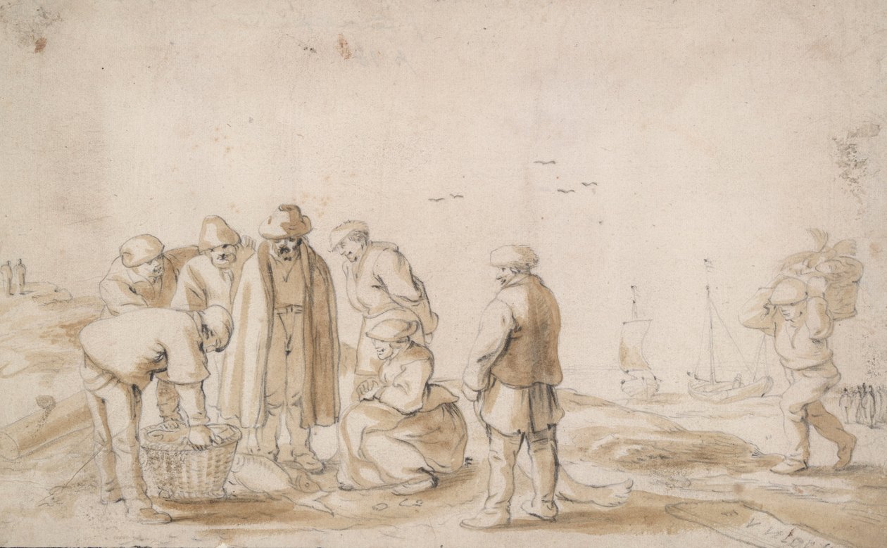 Fischhändler am Strand von Esaias van de Velde