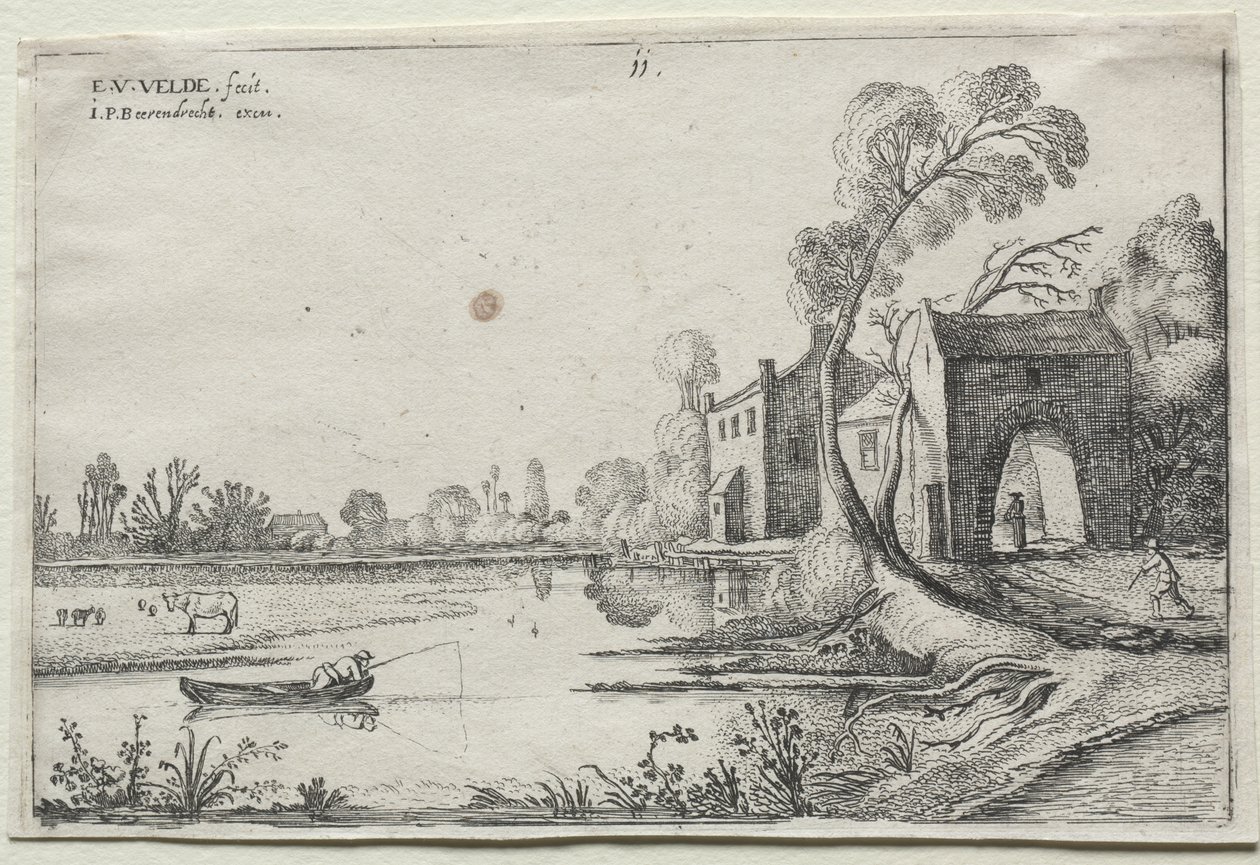 Landschaft mit einem Fluss und einem Torhaus von Esaias van de Velde