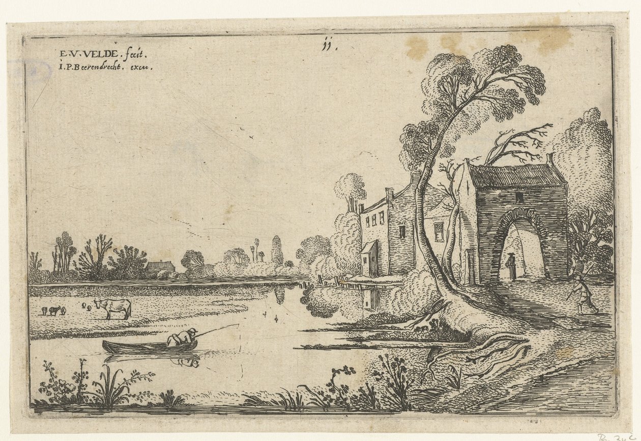 Landschaft mit einem Fluss und Torbau von Esaias van de Velde