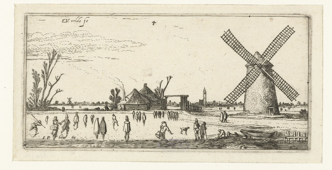 Schlittschuhläufer auf dem Eis bei einer Mühle in der Nähe von Penningsveer von Esaias van de Velde