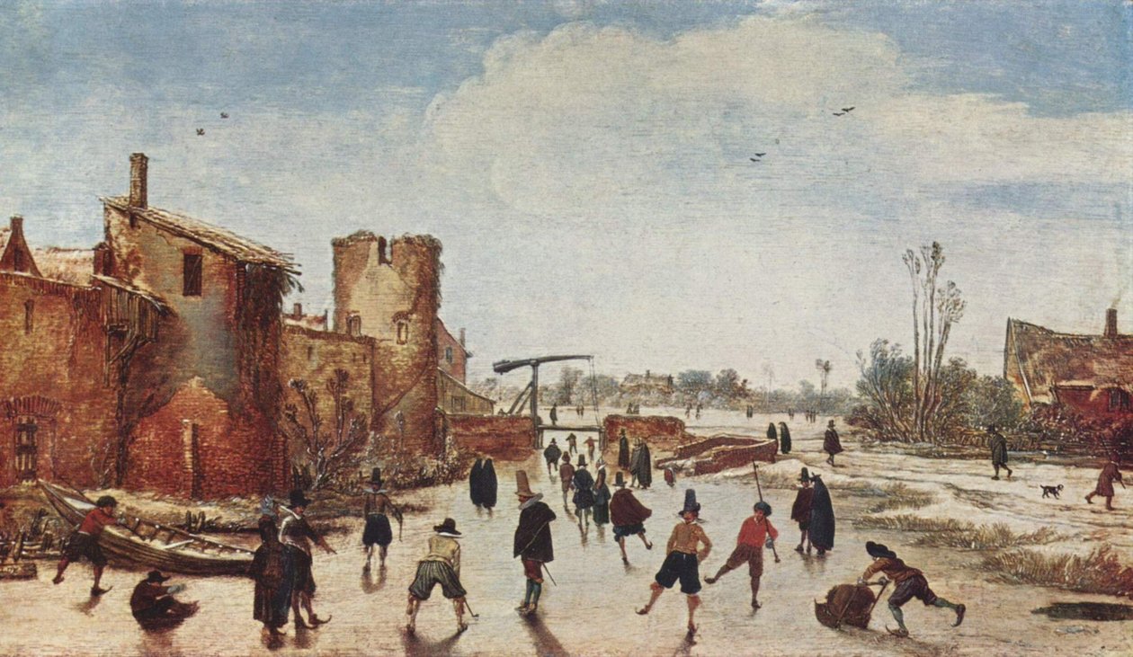 Schlittschuhlaufen nahe der Stadtmauer von Esaias van de Velde