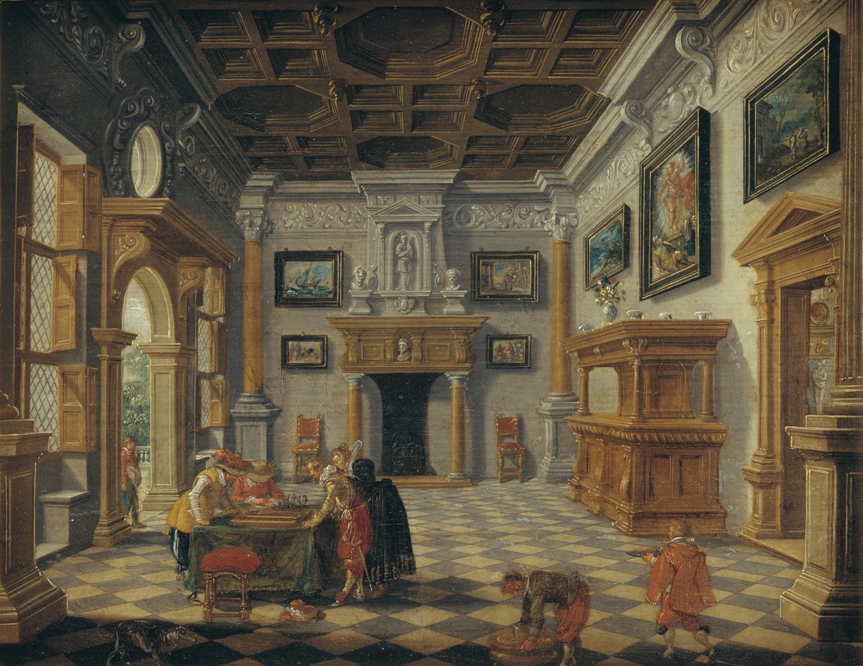 Prächtiges Renaissance-Interieur mit Tric-Trac-Spielern von Esaias van de Velde